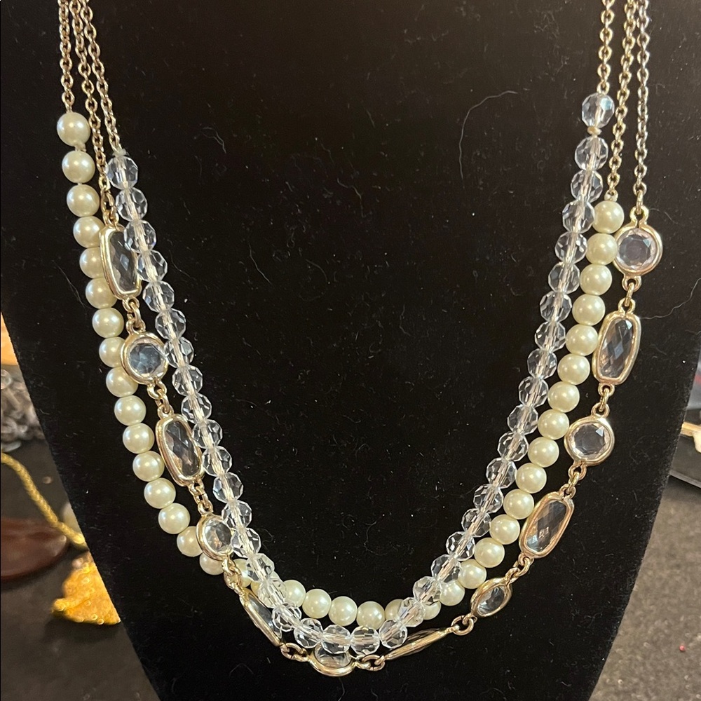 3 Separate necklaces Layers Elegant Pearl, Gold Tone and Crystal Necklace